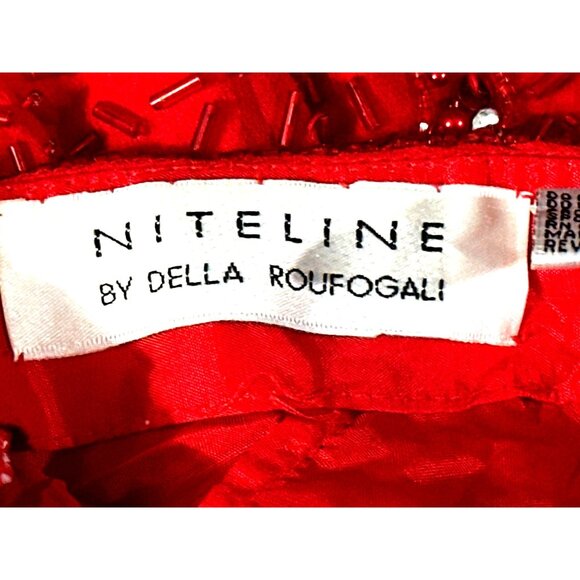 Niteline Della Roufogali Size 4 Red Beaded Silk Halter Open Back Gown Glamour - Picture 8 of 10
